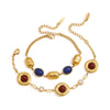 Women's Geometric Stainless Steel Bracelet With Colored Resin Beads And Gold Tone Plated Finish