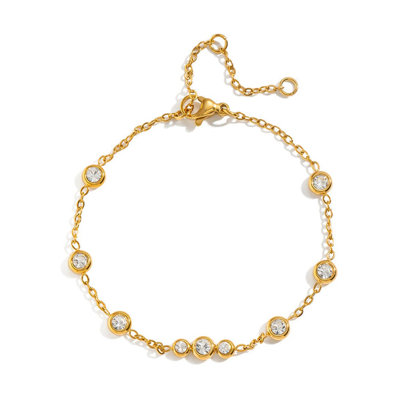Women's Geometric Stainless Steel Bracelet With Cubic Zirconia And Gold Tone Vacuum Electroplated Finish Minimalist Style
