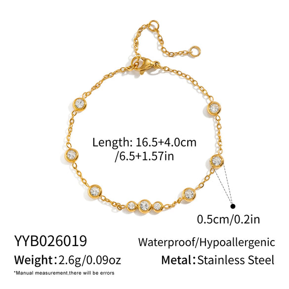 Women's Geometric Stainless Steel Bracelet With Cubic Zirconia And Gold Tone Vacuum Electroplated Finish Minimalist Style