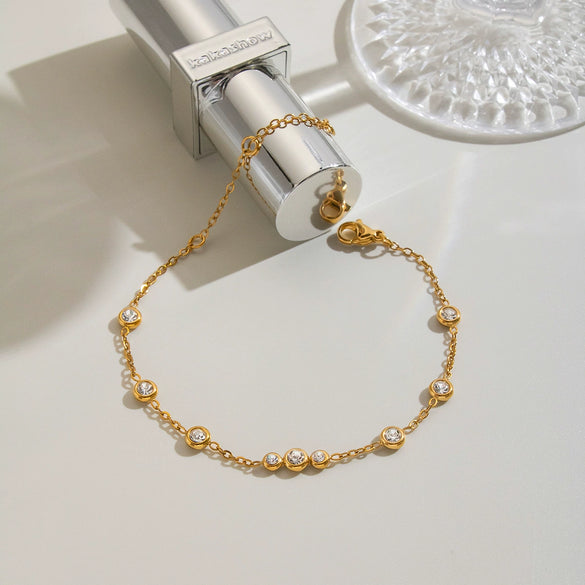 Women's Geometric Stainless Steel Bracelet With Cubic Zirconia And Gold Tone Vacuum Electroplated Finish Minimalist Style