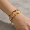 Women's Geometric Stainless Steel Bracelet With Goldtone Vacuum Plating And Zirconinlaid Circular Chain