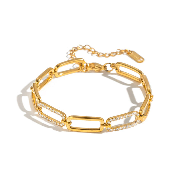 Women's Geometric Stainless Steel Bracelet With Goldtone Vacuum Plating And Zirconinlaid Circular Chain