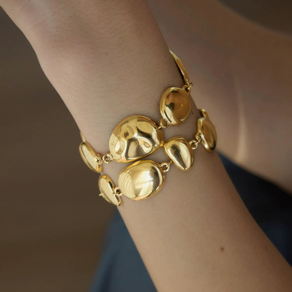 Women's Geometric Stainless Steel Bracelet With 18K Gold Plated Finish Irregular Smooth Surface And Colorfast Design