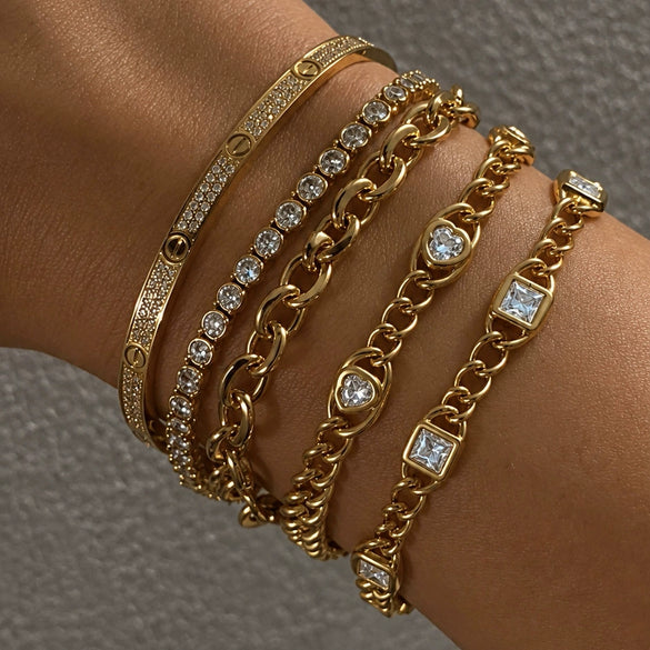 Women's Geometric Stainless Steel Bracelet With Plated Finish And Hypoallergenic Material