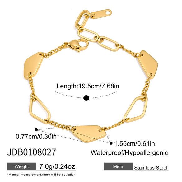 Women's Geometric Stainless Steel Bracelet With Polished Plated Finish And Hypoallergenic Metal Design