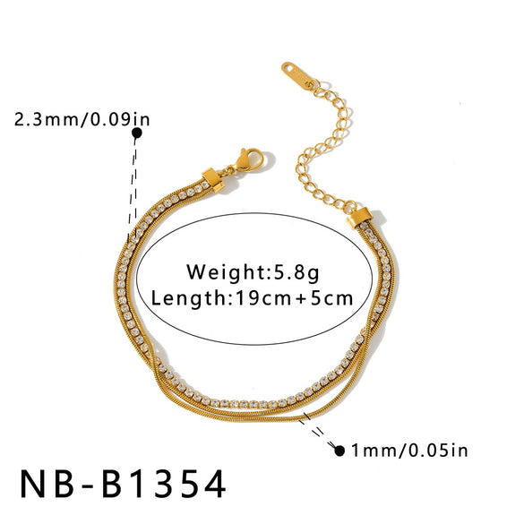 Women's Geometric Stainless Steel Bracelet With Rhinestones And 18K Vacuum Plated Finish Light Luxury Chain Jewelry