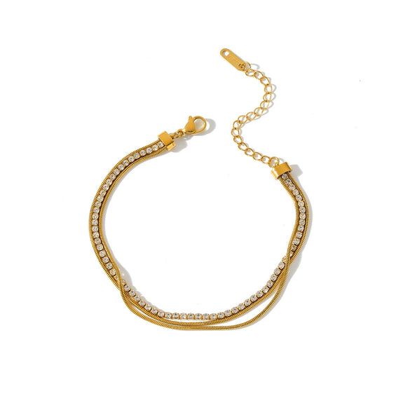 Women's Geometric Stainless Steel Bracelet With Rhinestones And 18K Vacuum Plated Finish Light Luxury Chain Jewelry