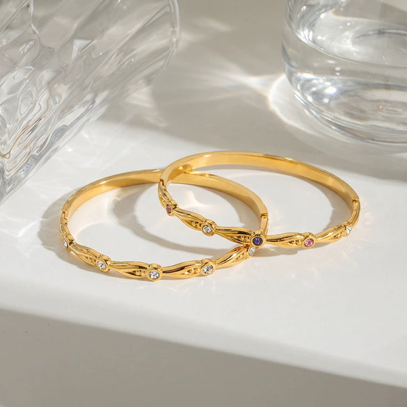 Women’s Geometric Stainless Steel Bracelet With Zircon Inlay And Gold Plated Finish Simple Fashion Jewelry For Wholesale