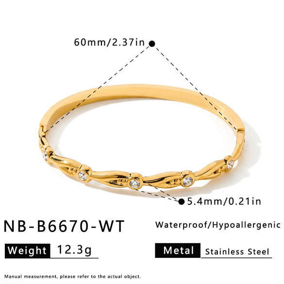 Women’s Geometric Stainless Steel Bracelet With Zircon Inlay And Gold Plated Finish Simple Fashion Jewelry For Wholesale