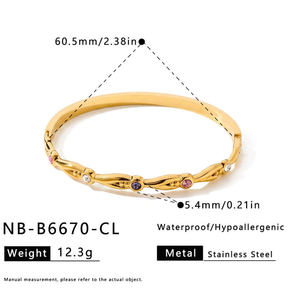 Women’s Geometric Stainless Steel Bracelet With Zircon Inlay And Gold Plated Finish Simple Fashion Jewelry For Wholesale