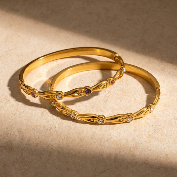 Women’s Geometric Stainless Steel Bracelet With Zircon Inlay And Gold Plated Finish Simple Fashion Jewelry For Wholesale