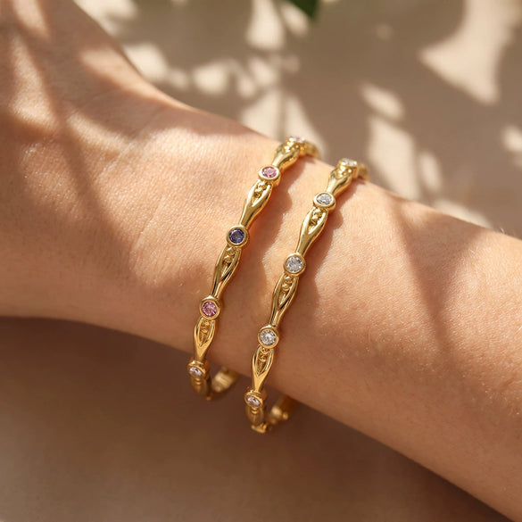 Women’s Geometric Stainless Steel Bracelet With Zircon Inlay And Gold Plated Finish Simple Fashion Jewelry For Wholesale