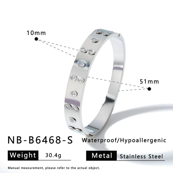 Women's Geometric Stainless Steel Bracelet With Zircon Inlay And 18K Gold Vacuum Plated Finish Fashion Jewelry