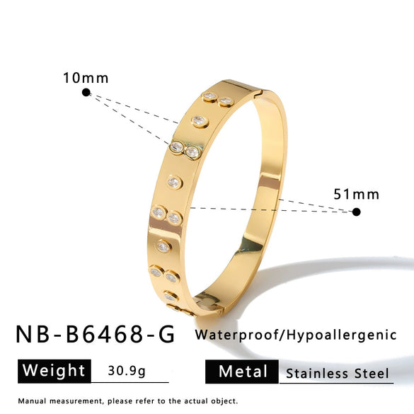 Women's Geometric Stainless Steel Bracelet With Zircon Inlay And 18K Gold Vacuum Plated Finish Fashion Jewelry