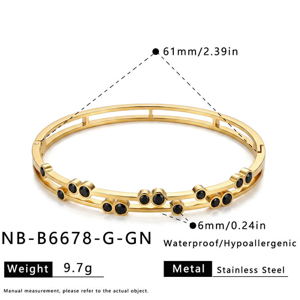 Women's Geometric Stainless Steel Bracelet With Zircon Inlay Gold Plated Minimalist Fashion Jewelry Accessory