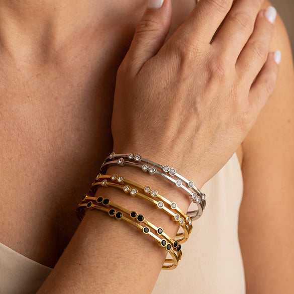 Women's Geometric Stainless Steel Bracelet With Zircon Inlay Gold Plated Minimalist Fashion Jewelry Accessory