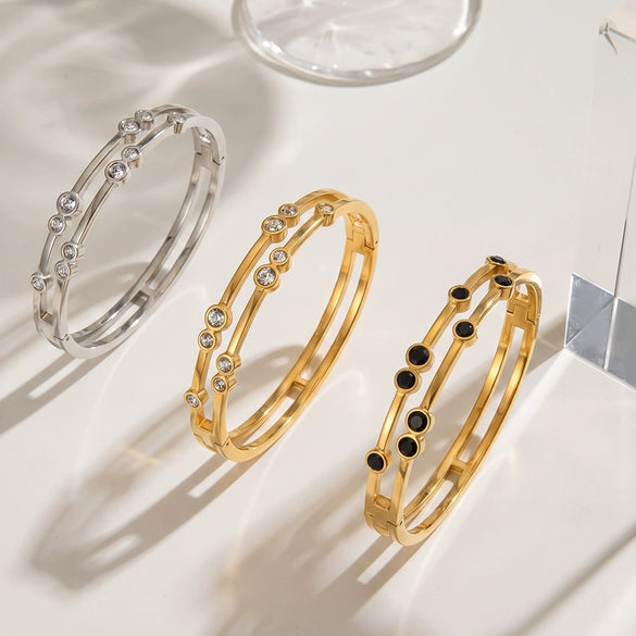 Women's Geometric Stainless Steel Bracelet With Zircon Inlay Gold Plated Minimalist Fashion Jewelry Accessory