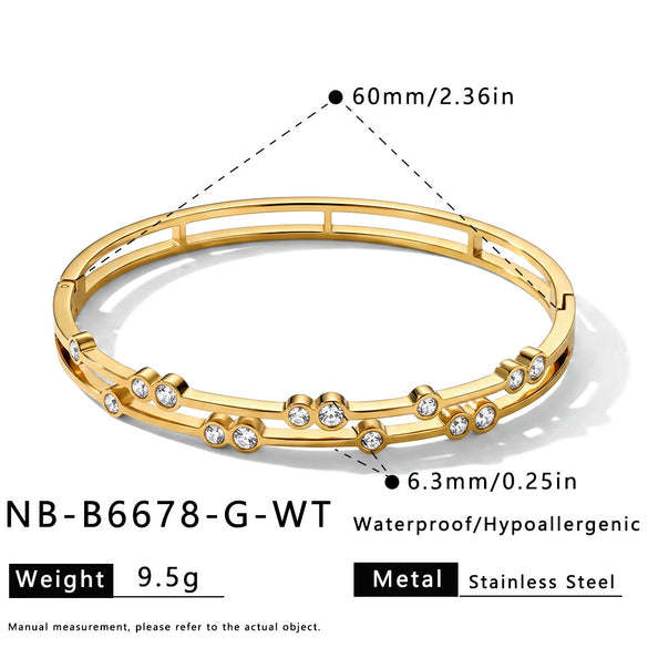 Women's Geometric Stainless Steel Bracelet With Zircon Inlay Gold Plated Minimalist Fashion Jewelry Accessory