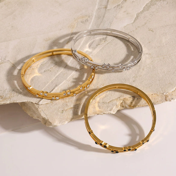 Women's Geometric Stainless Steel Bracelet With Zircon Inlay Gold Plated Minimalist Fashion Jewelry Accessory