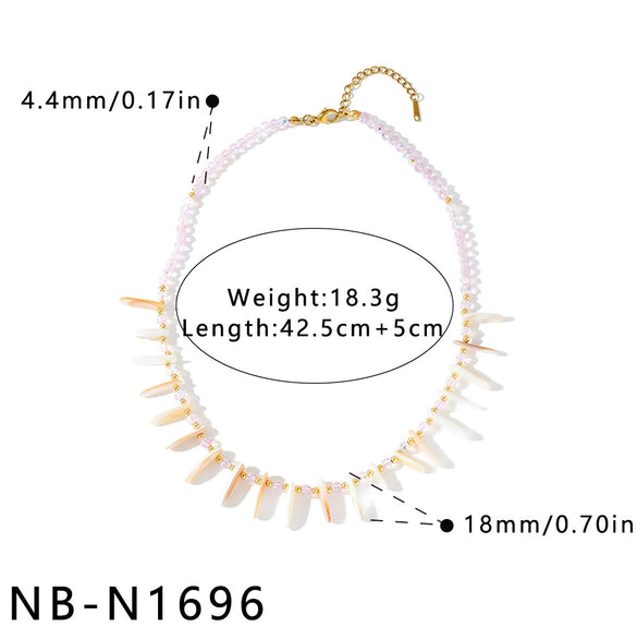 Women's Geometric Stainless Steel Clavicle Necklace With White Shell Inlay 18K Vacuum Plated Beads And Regular Chain