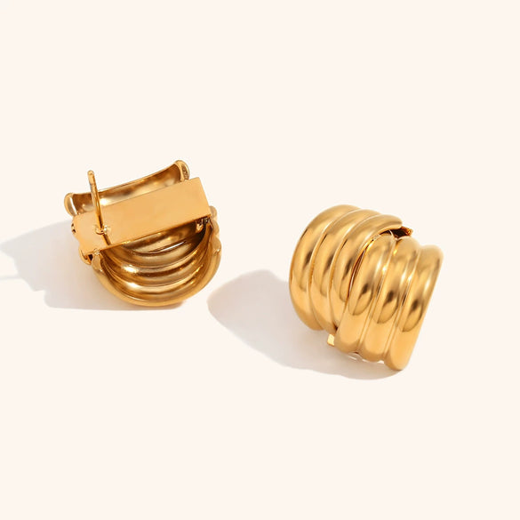Women's Geometric Stainless Steel Cross Earrings With Goldplated Finish And Threelayer Vertical Stripe Design