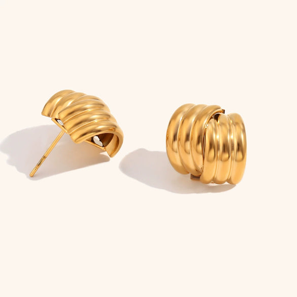 Women's Geometric Stainless Steel Cross Earrings With Goldplated Finish And Threelayer Vertical Stripe Design