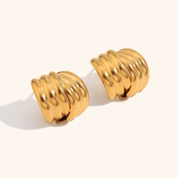 Women's Geometric Stainless Steel Cross Earrings With Goldplated Finish And Threelayer Vertical Stripe Design