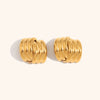 Women's Geometric Stainless Steel Cross Earrings With Goldplated Finish And Threelayer Vertical Stripe Design