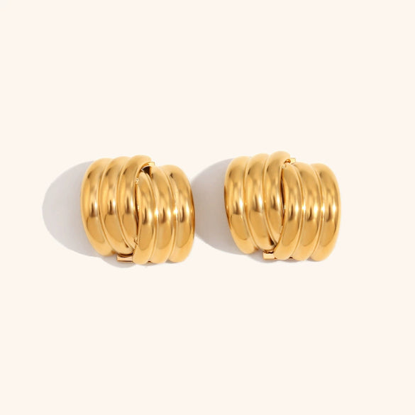 Women's Geometric Stainless Steel Cross Earrings With Goldplated Finish And Threelayer Vertical Stripe Design