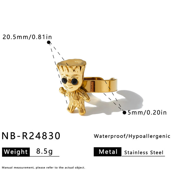 Women's Geometric Stainless Steel Earrings And Ring Set With Rhinestone Detail And 18K Vacuum Plated Finish