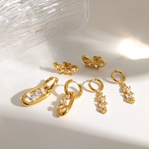 Women's Geometric Stainless Steel Earrings With Diamond Accents And 18K Gold Pvd Vacuum Plating Light Luxury Style