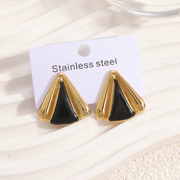 Women's Geometric Stainless Steel Earrings With Enamel Drip Glaze Retro Fashion Design For Wholesale