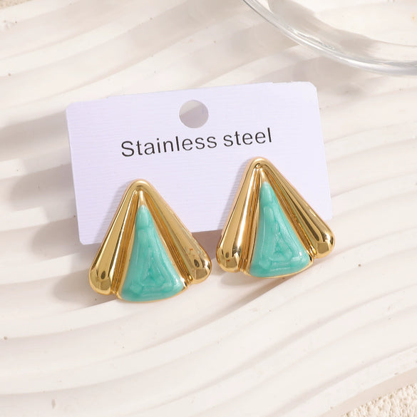 Women's Geometric Stainless Steel Earrings With Enamel Drip Glaze Retro Fashion Design For Wholesale