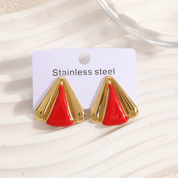 Women's Geometric Stainless Steel Earrings With Enamel Drip Glaze Retro Fashion Design For Wholesale