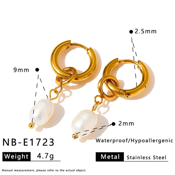 Women's Geometric Stainless Steel Earrings With Faux Pearl Pendants 18K Gold Vacuum Plated Minimalist Fashion Ear Jewelry