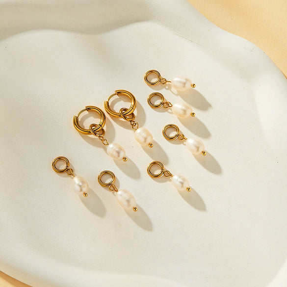 Women's Geometric Stainless Steel Earrings With Faux Pearl Pendants 18K Gold Vacuum Plated Minimalist Fashion Ear Jewelry