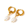Women's Geometric Stainless Steel Earrings With Faux Pearl Pendants 18K Gold Vacuum Plated Minimalist Fashion Ear Jewelry
