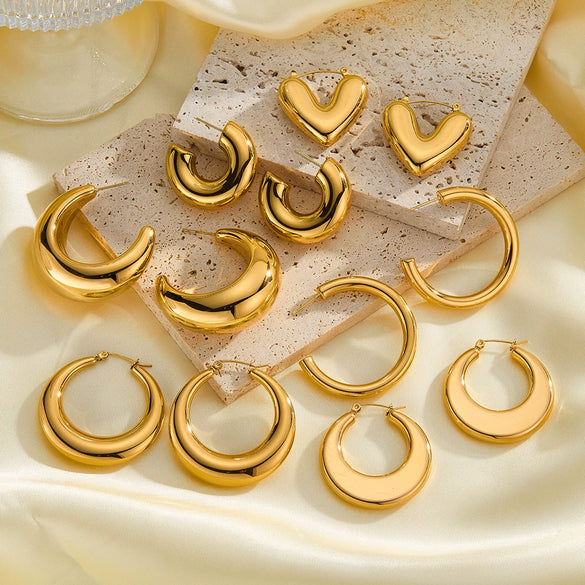 Women's Geometric Stainless Steel Earrings With Gold Electroplated Finish Simple Trendy Non Fading Jewelry