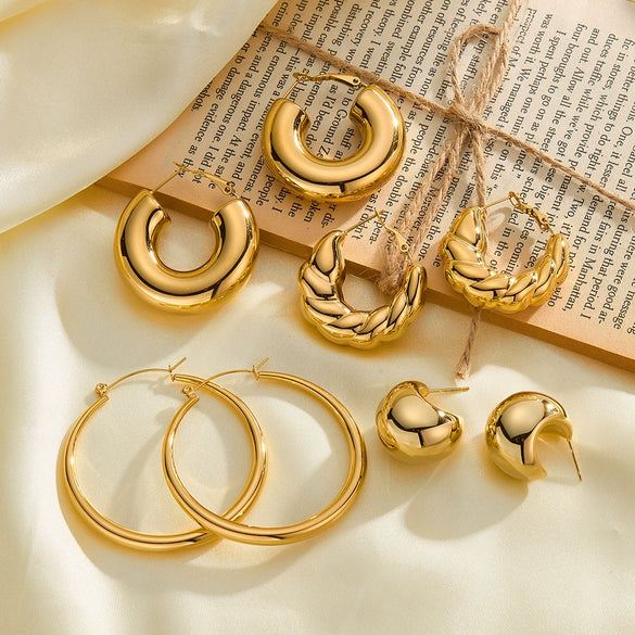 Women's Geometric Stainless Steel Earrings With Gold Electroplated Finish Simple Trendy Non Fading Jewelry