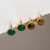 Women's Geometric Stainless Steel Earrings With Natural Tiger's Eye Stone And Elegant Plated Finish