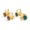 Women's Geometric Stainless Steel Earrings With Natural Tiger's Eye Stone And Elegant Plated Finish
