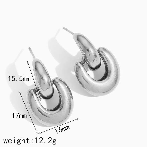 Women's Geometric Stainless Steel Earrings With Real Gold Plating Circle And Semicircle Shapes