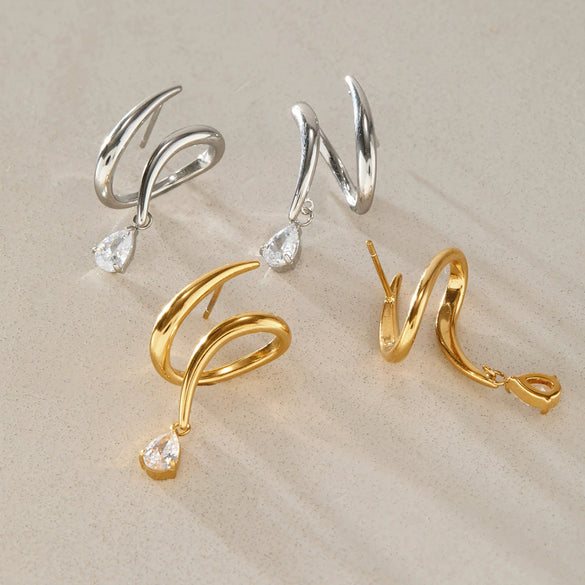 Women's Geometric Stainless Steel Earrings With Titanium Steel Posts Vacuum Pvd Gold Plating And Sparkling Zircon Accents