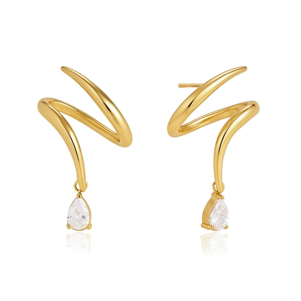 Women's Geometric Stainless Steel Earrings With Titanium Steel Posts Vacuum Pvd Gold Plating And Sparkling Zircon Accents