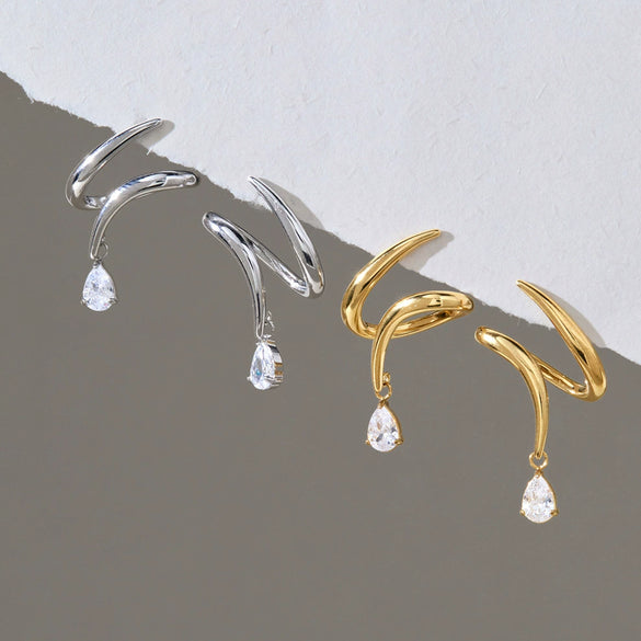 Women's Geometric Stainless Steel Earrings With Titanium Steel Posts Vacuum Pvd Gold Plating And Sparkling Zircon Accents