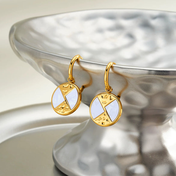 Women's Geometric Stainless Steel Earrings With White Shell Inlay And 18K Vacuum Plated Finish Simple Light Luxury Style