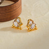 Women's Geometric Stainless Steel Earrings With Zircon Inlay And 18K Vacuum Plated Light Luxury Finish