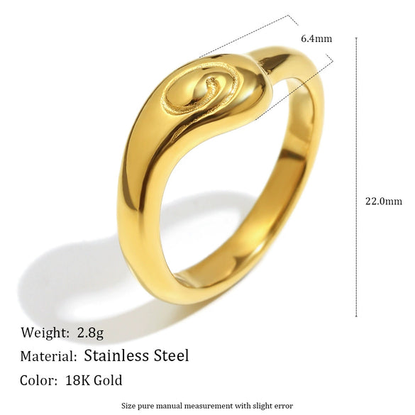 Women's Geometric Stainless Steel Electroplated 18K Gold Snake Head Eye Fingerprint Ring Luxury Hand Jewelry