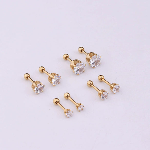 Women's Geometric Stainless Steel Electroplated Sixclaw Round Zircon Ear Studs
