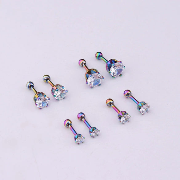 Women's Geometric Stainless Steel Electroplated Sixclaw Round Zircon Ear Studs